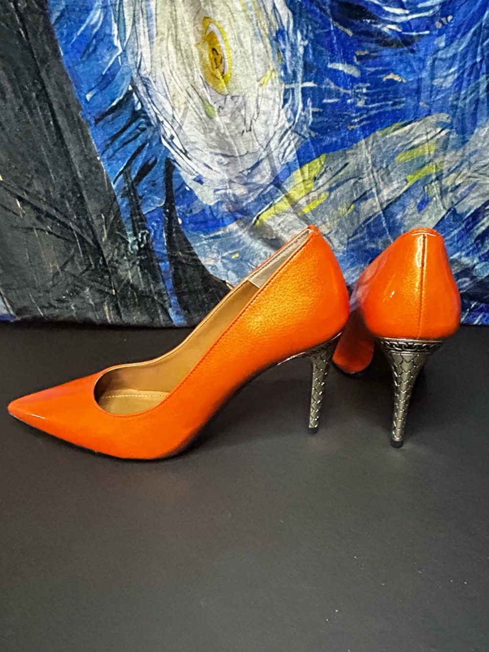 J Renee Orange Pumps Metálico Heels Size 7.5